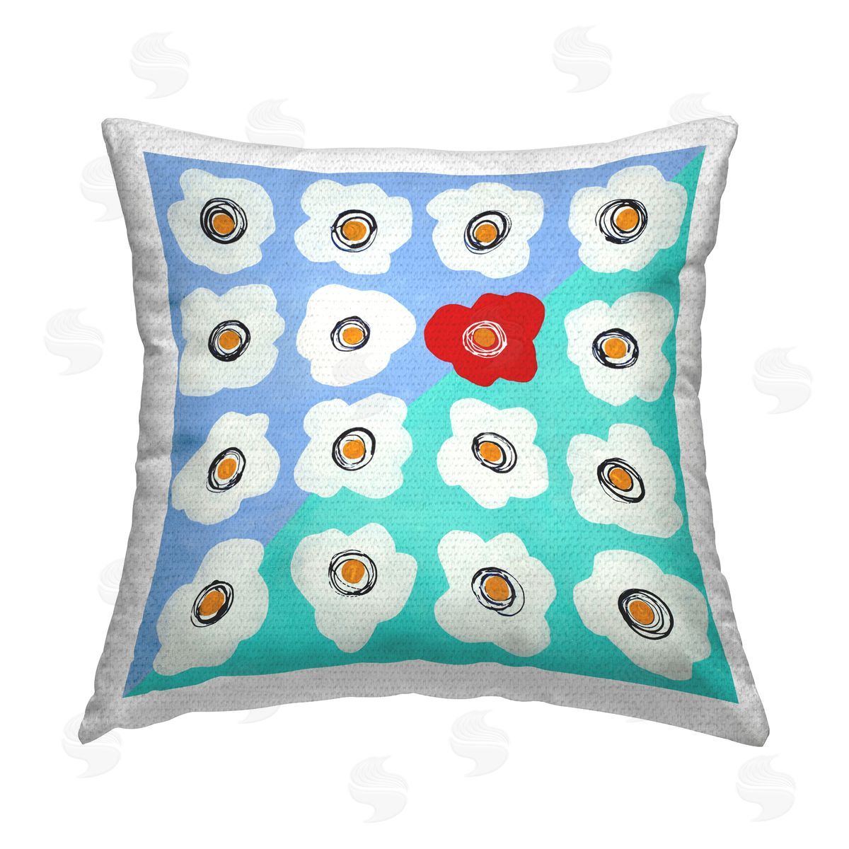 Turquoise & Red Abstract Flowers Outdoor Printed Pillow, Home Decor by Ruth Fromstein