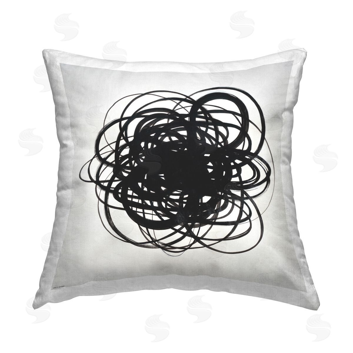 Modern Black Chaotic Scribble Decorative Printed Pillow, Home Decor by KC Haxton