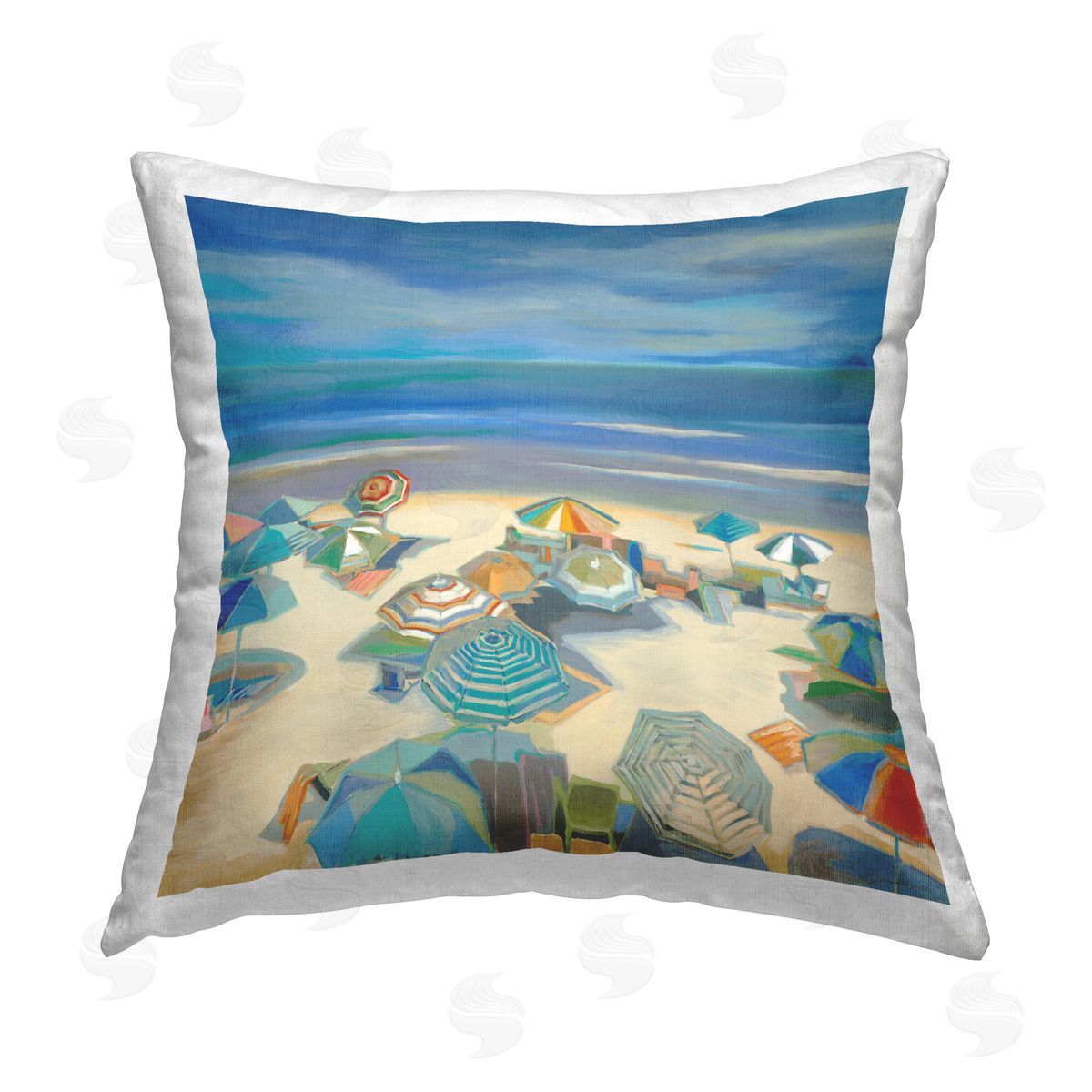 Beach Umbrellas on Shoreline Decorative Printed Pillow, Home Decor by Liz Jardine
