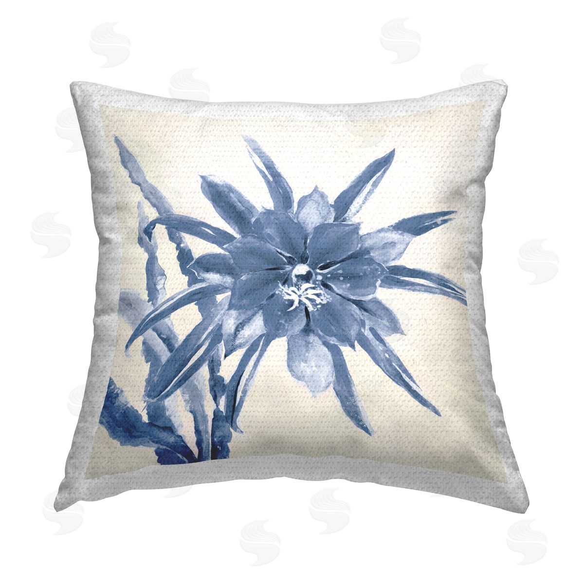 Modern Blue Flower Petals Outdoor Printed Pillow, Home Decor by Liz Jardine