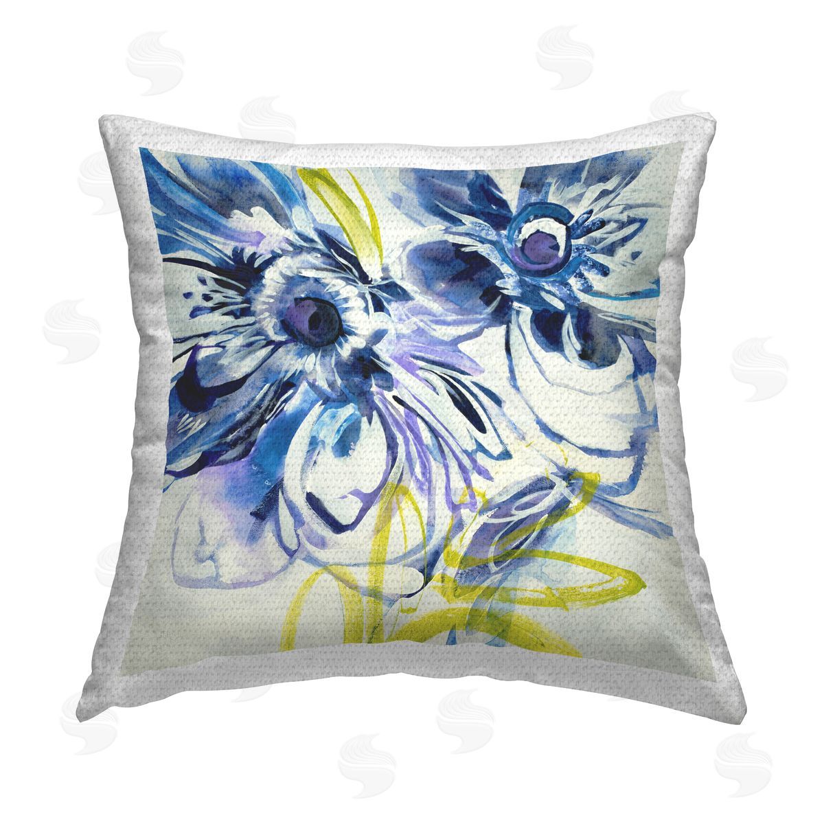 Blue & Yellow Abstract Flowers Outdoor Printed Pillow, Home Decor by Liz Jardine