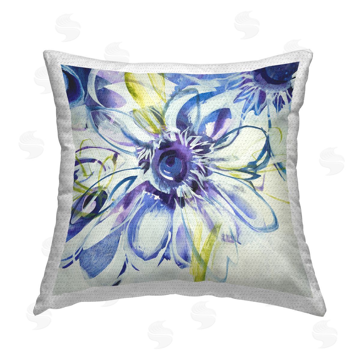 Blue Modern Flower Blooms Outdoor Printed Pillow, Home Decor by Liz Jardine