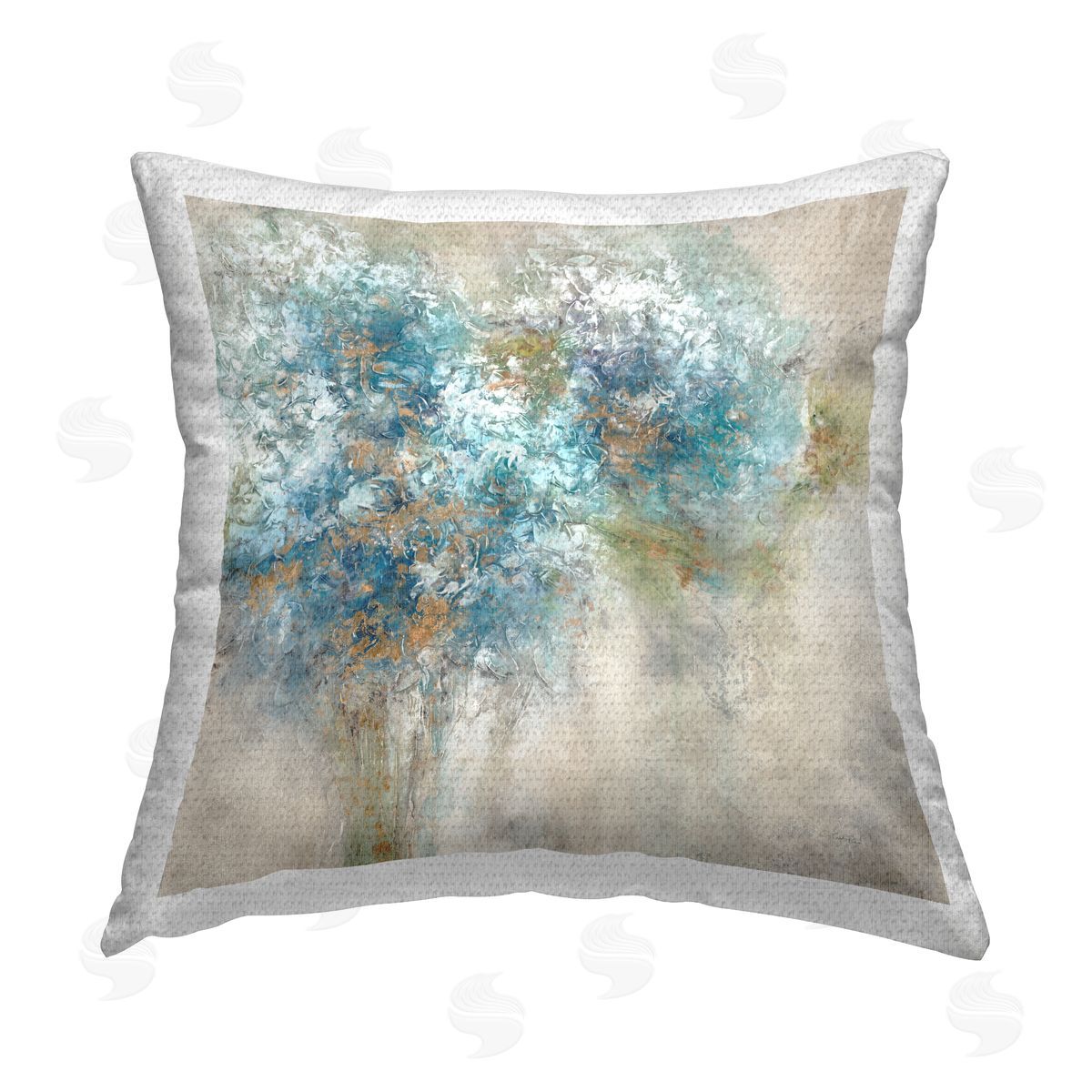 Abstract Blue Hydrangea Bouquets Outdoor Printed Pillow, Home Decor by Leah Rei