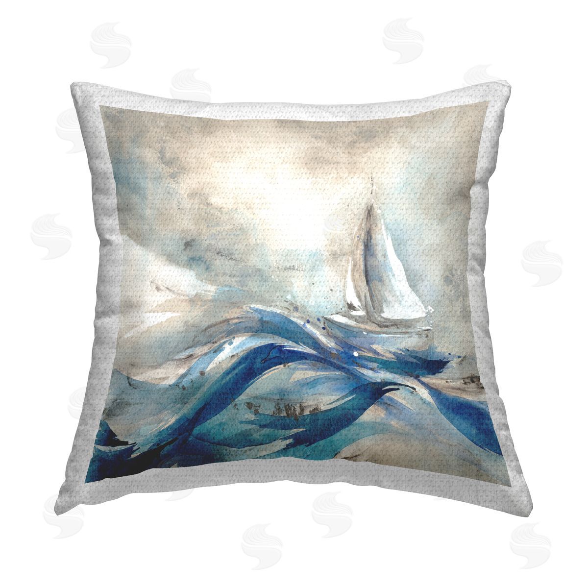 Sailboat Rolling Ocean Waves Outdoor Printed Pillow, Home Decor by Leah Rei