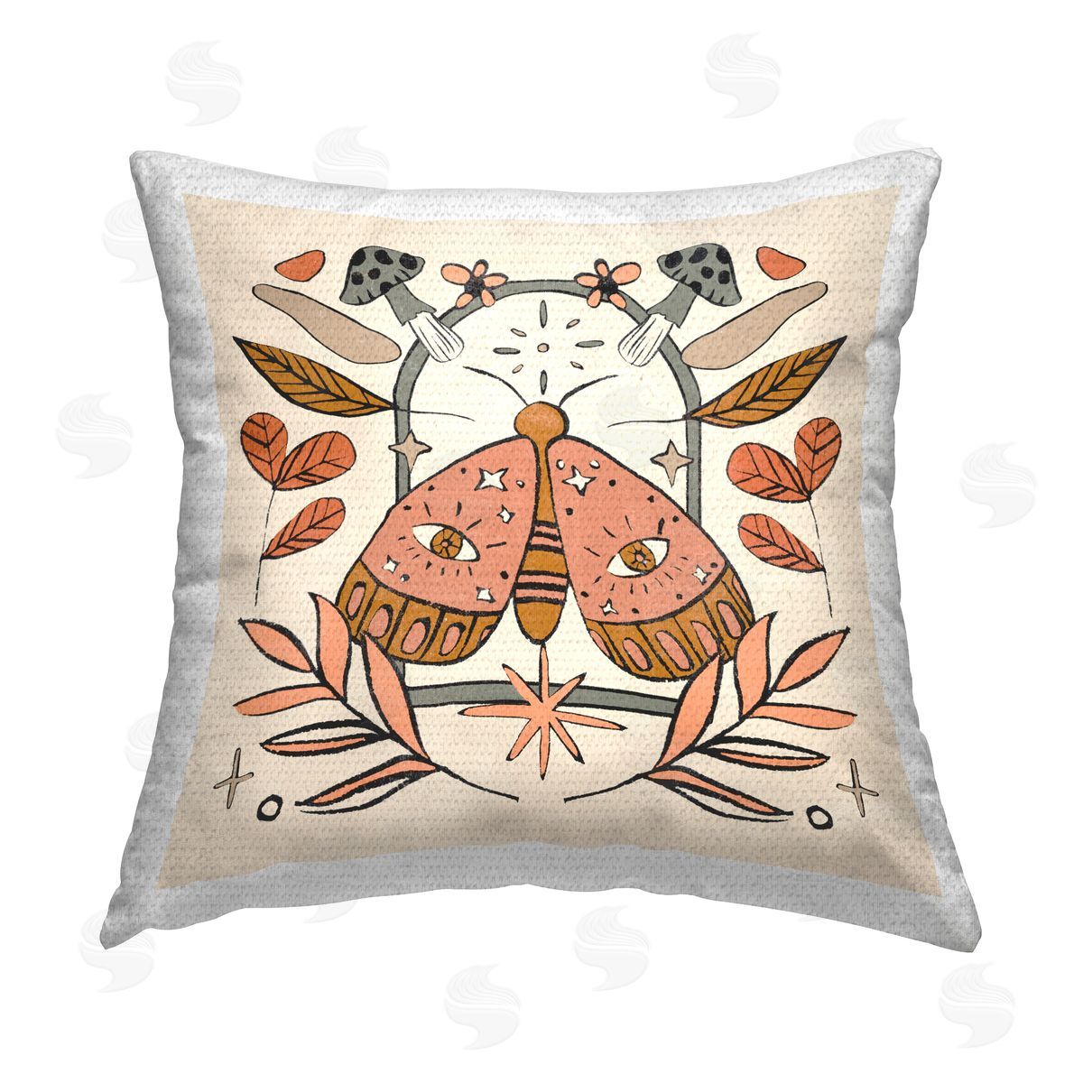 Boho Moth & Leaves Outdoor Printed Pillow, Home Decor by Melissa Wang