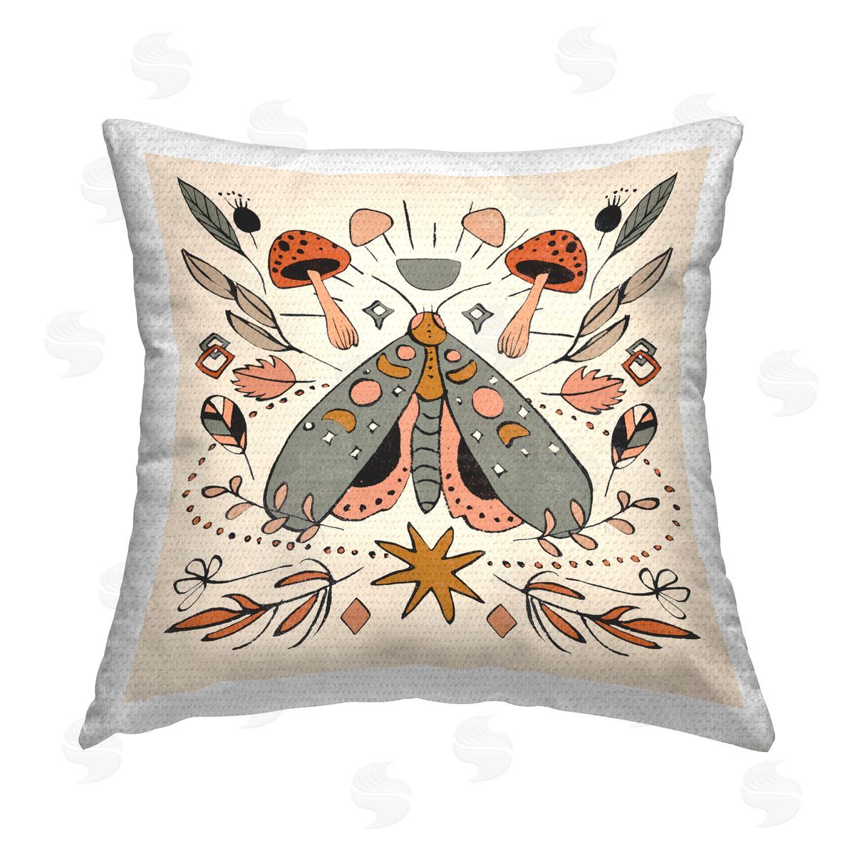 Boho Moth & Mushrooms Outdoor Printed Pillow, Home Decor by Melissa Wang