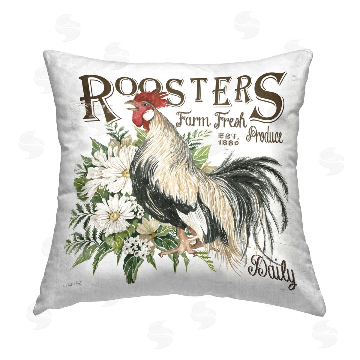 Roosters Farm Fresh Produce Decorative Printed Pillow, Home Decor by Cindy Jacobs
