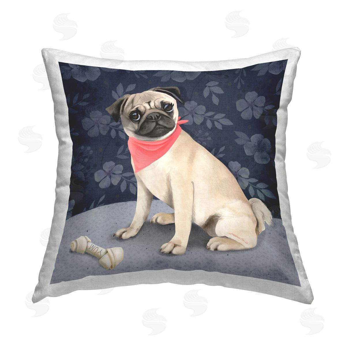 Pug & Bone on Floral Pattern Decorative Printed Pillow, Home Decor by Diane Neukirch