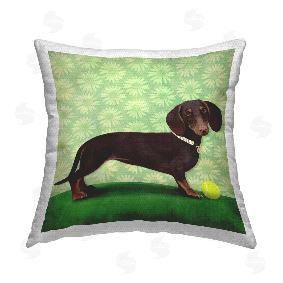 Dachshund on Green Pattern Outdoor Printed Pillow, Home Decor by Diane Neukirch