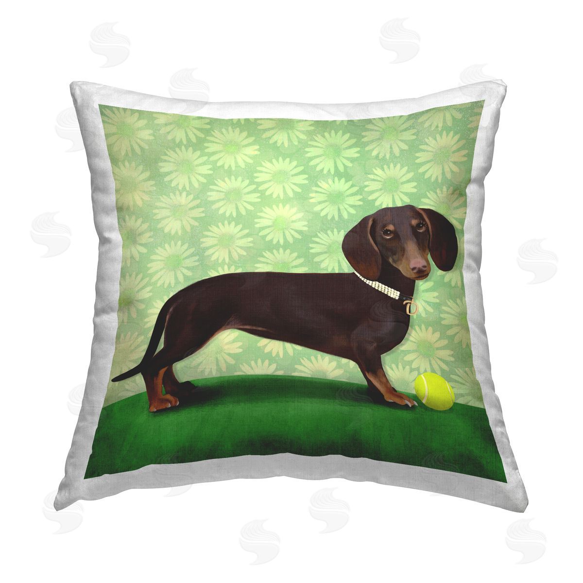 Dachshund on Green Pattern Decorative Printed Pillow, Home Decor by Diane Neukirch