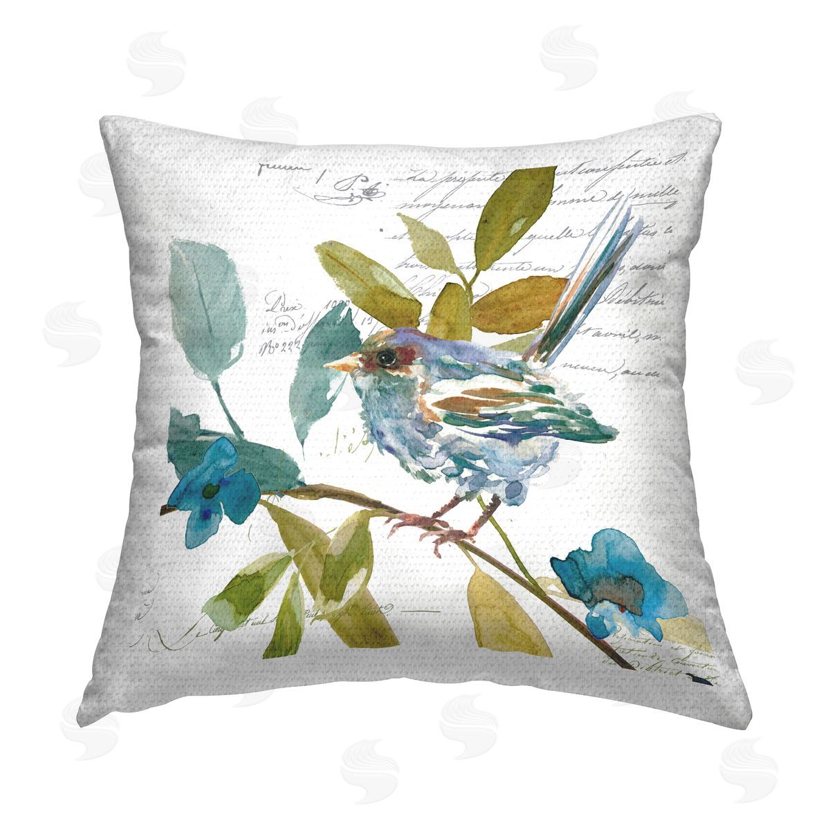 Bird with Vintage Words Outdoor Printed Pillow, Home Decor by Livi and Finn