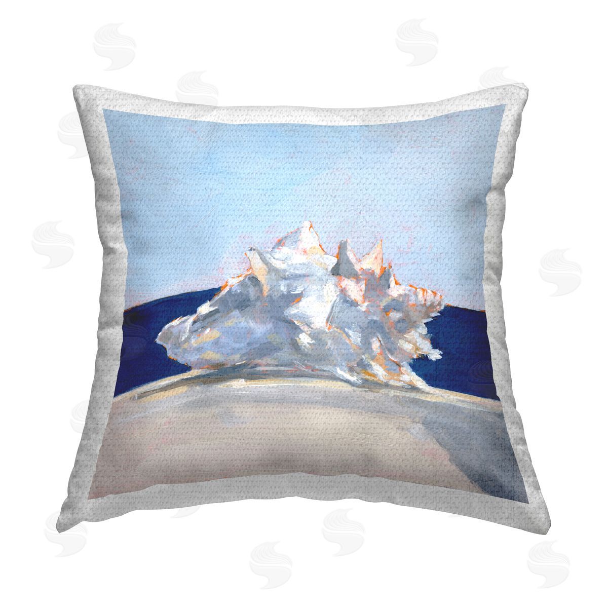 Blue Modern Conch Shell Outdoor Printed Pillow, Home Decor by Ethan Harper