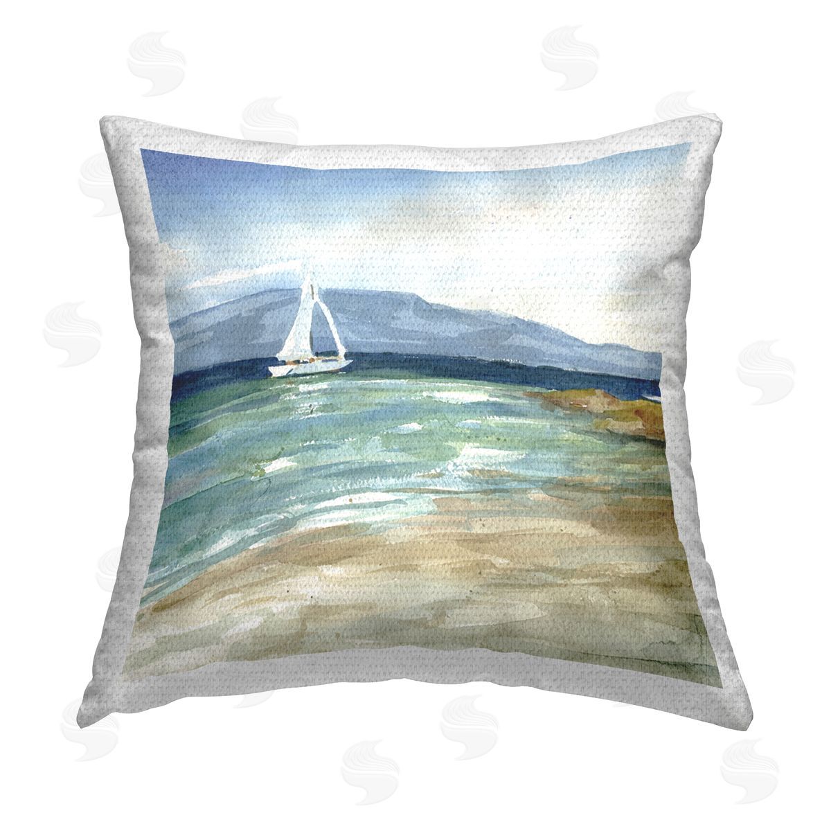 Seaside Sailboat Landscape Outdoor Printed Pillow, Home Decor by Livi and Finn