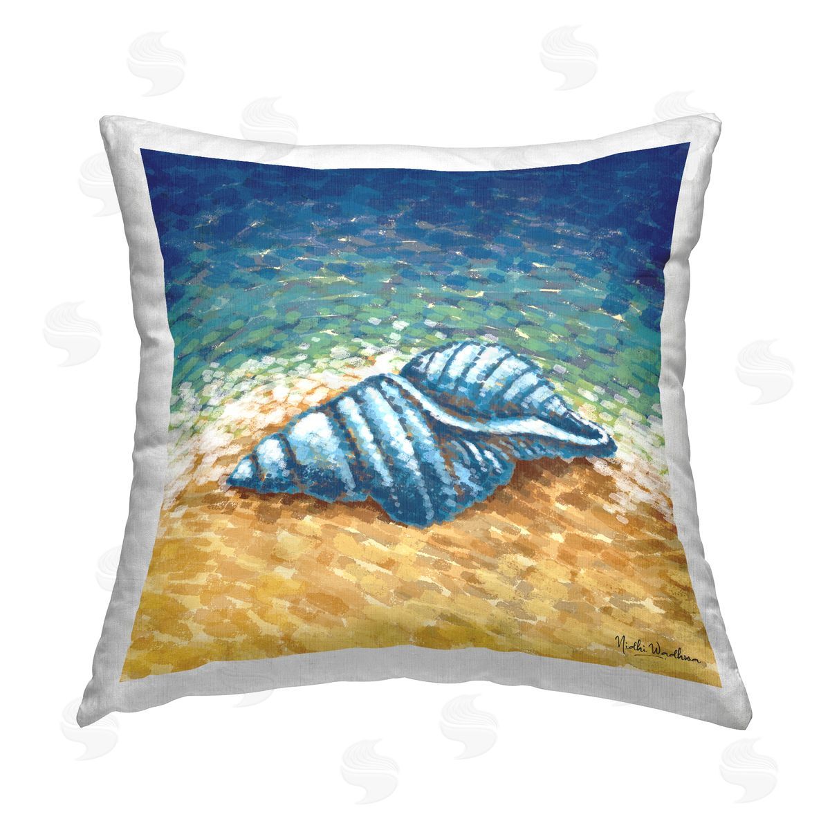 Modern Seashells on Shore Decorative Printed Pillow, Home Decor by Nidhi Wadhwa
