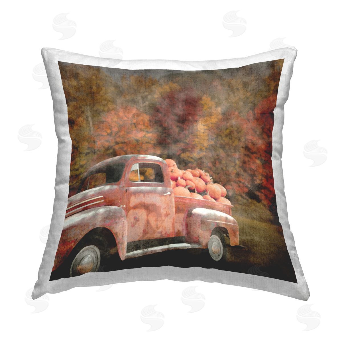 Autumn Pickup with Pumpkins Decorative Printed Pillow, Home Decor by LSR Design Studio