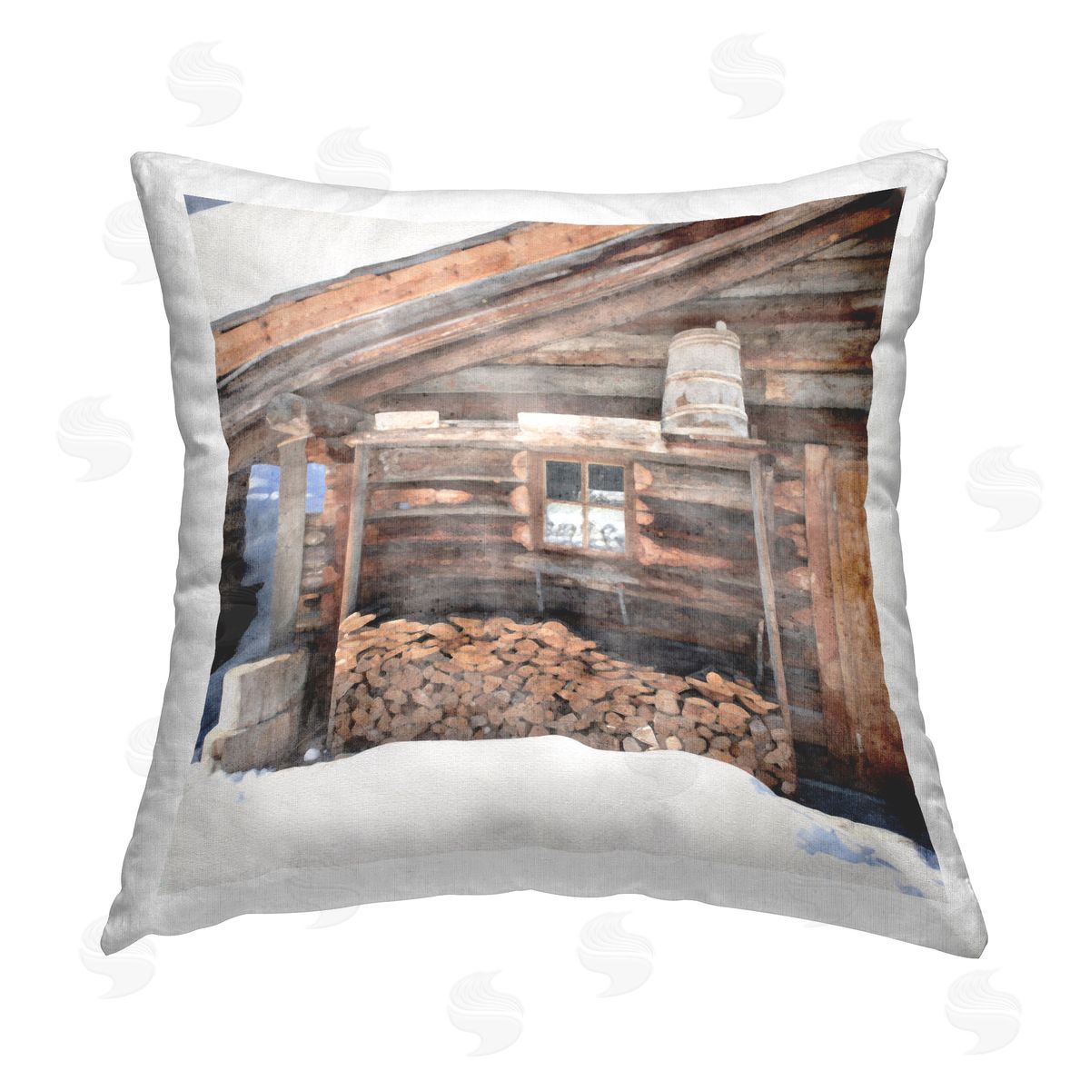 Winter Cabin Lumber Stacks Decorative Printed Pillow, Home Decor by LSR Design Studio