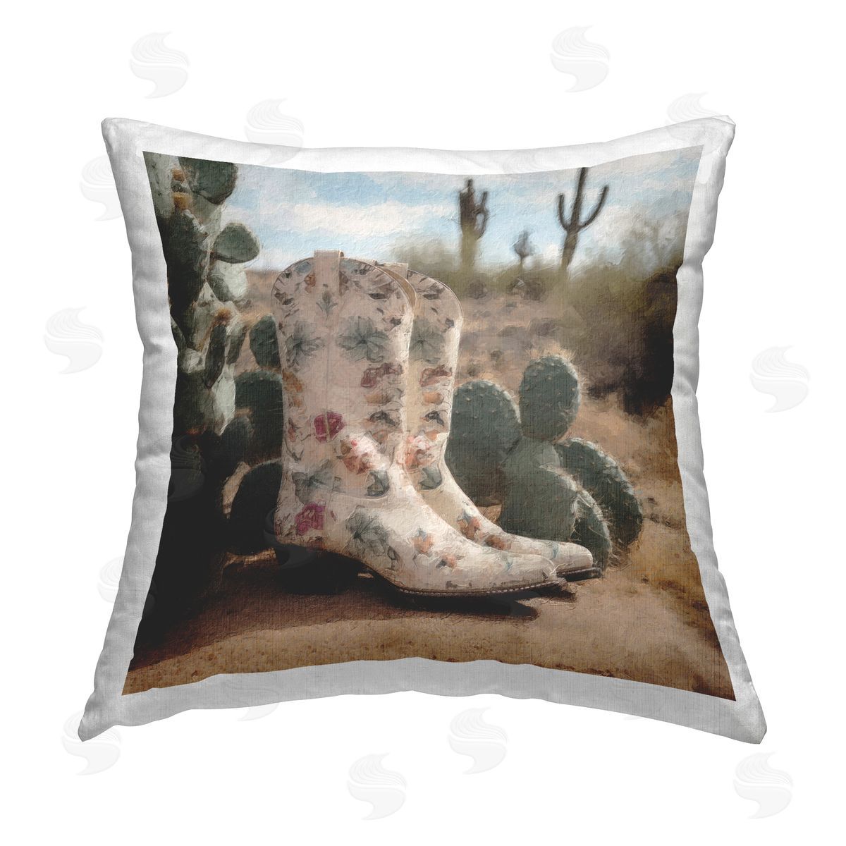 Cowgirl Boots & Cactus Scenery Decorative Printed Pillow, Home Decor by LSR Design Studio