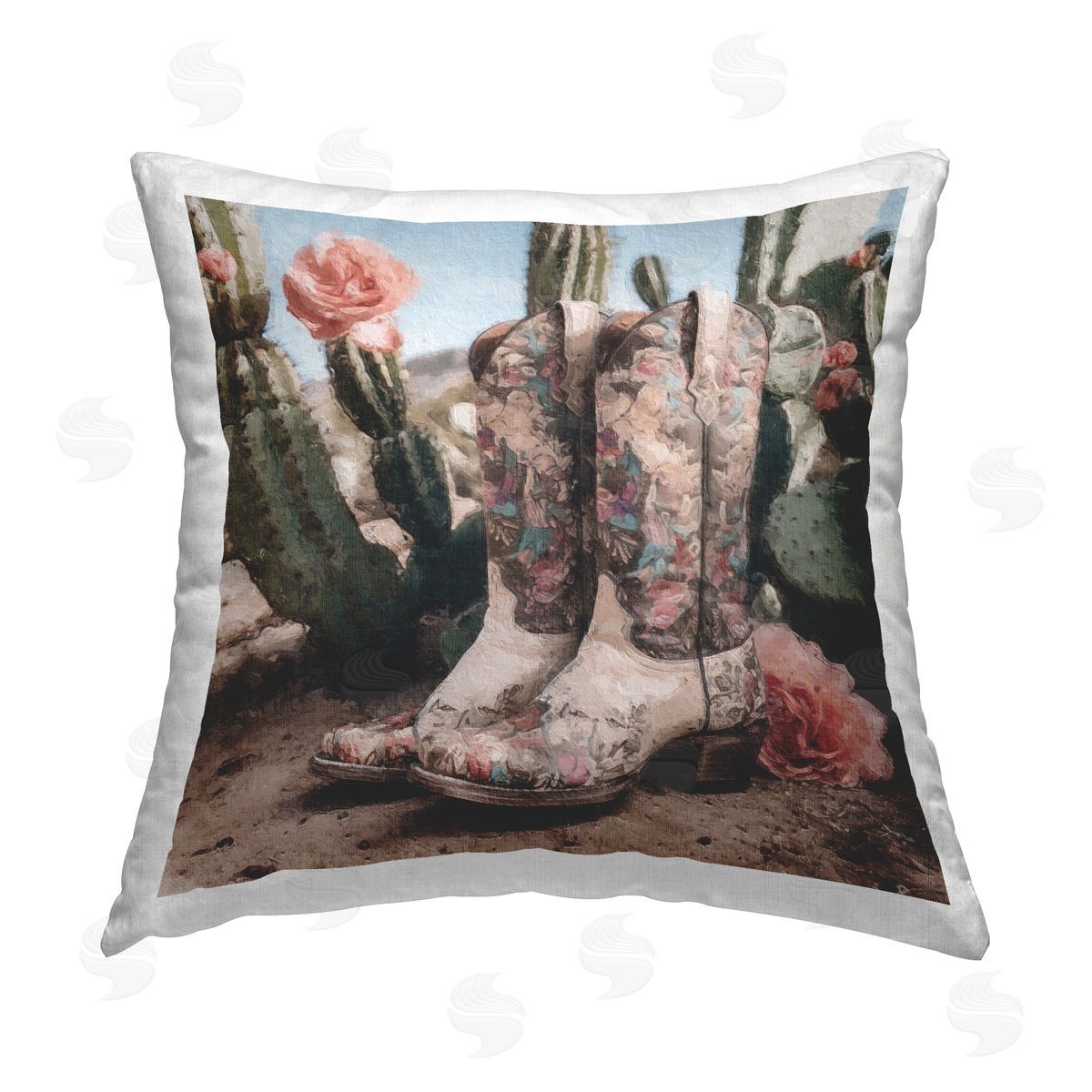 Floral Cowgirl Boots Decorative Printed Pillow, Home Decor by LSR Design Studio
