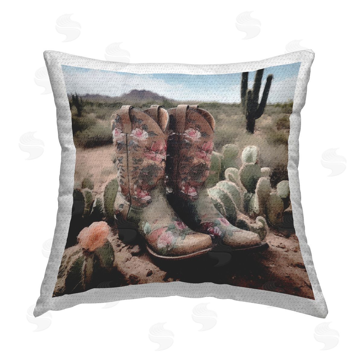 Cowgirl Desert Scenery Outdoor Printed Pillow, Home Decor by LSR Design Studio