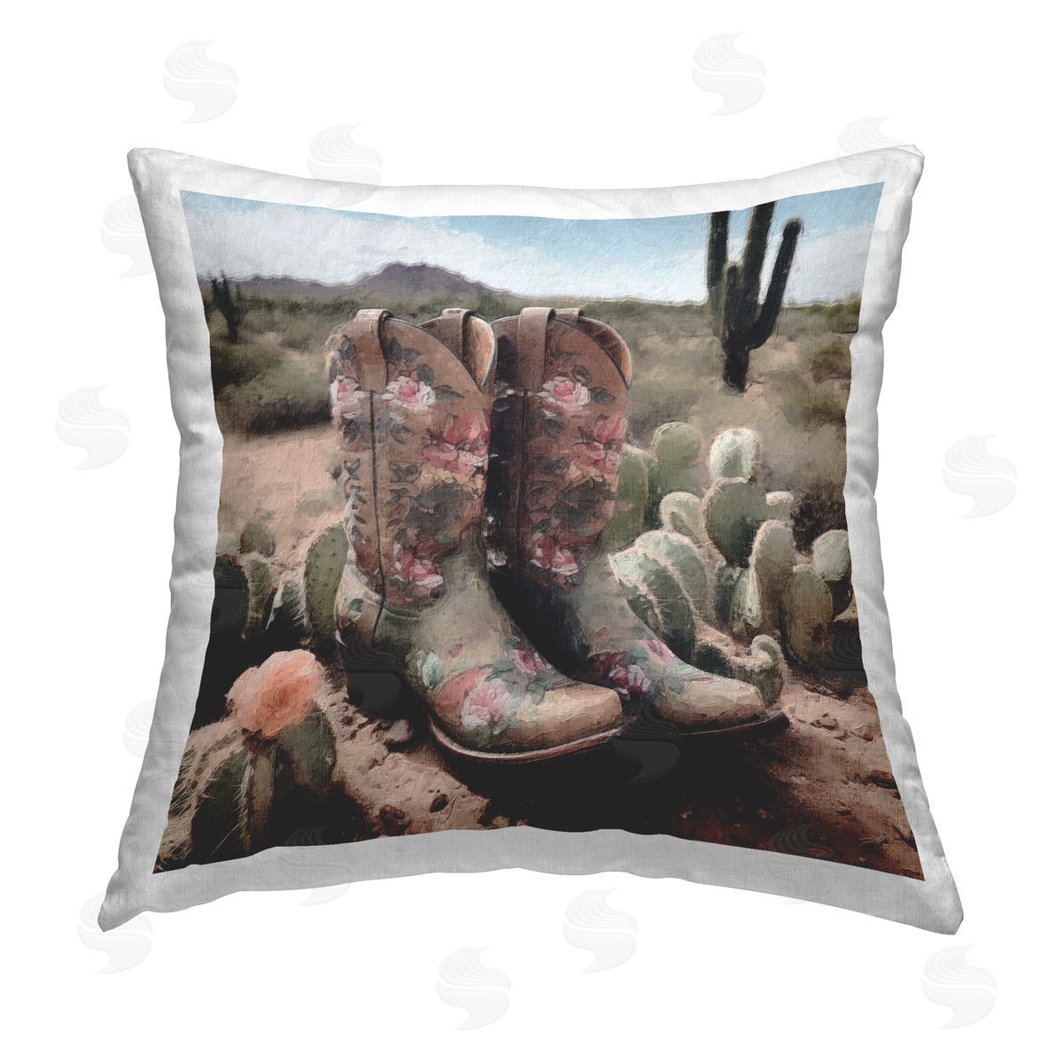 Cowgirl Desert Scenery Decorative Printed Pillow, Home Decor by LSR Design Studio
