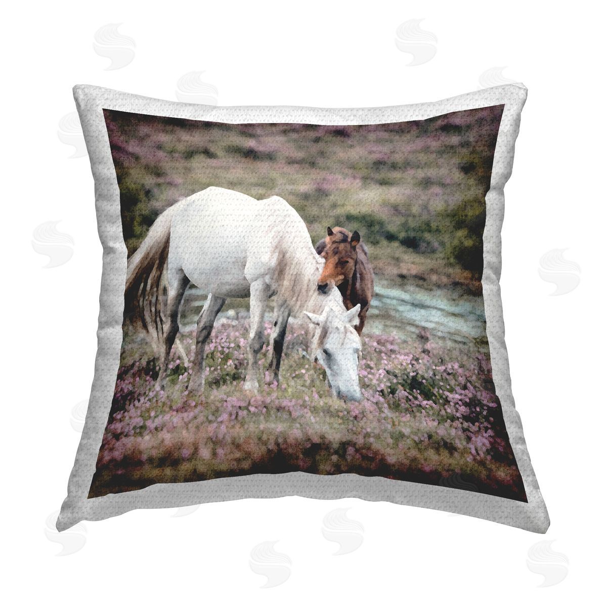 Two Horses in Nature Outdoor Printed Pillow, Home Decor by LSR Design Studio