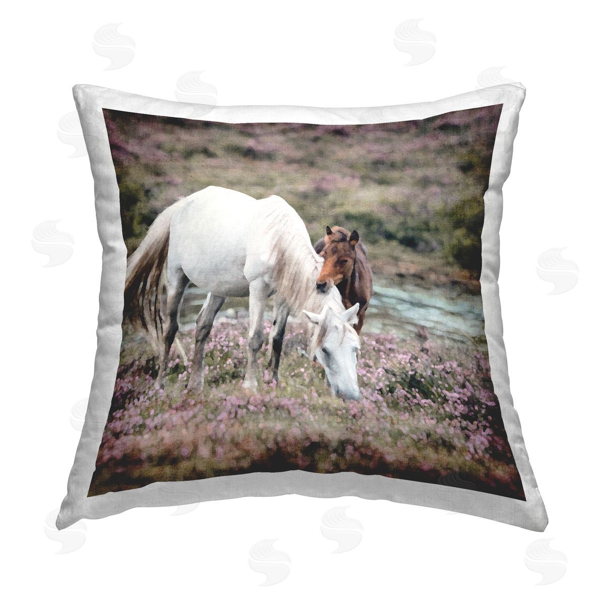 Two Horses in Nature Decorative Printed Pillow, Home Decor by LSR Design Studio