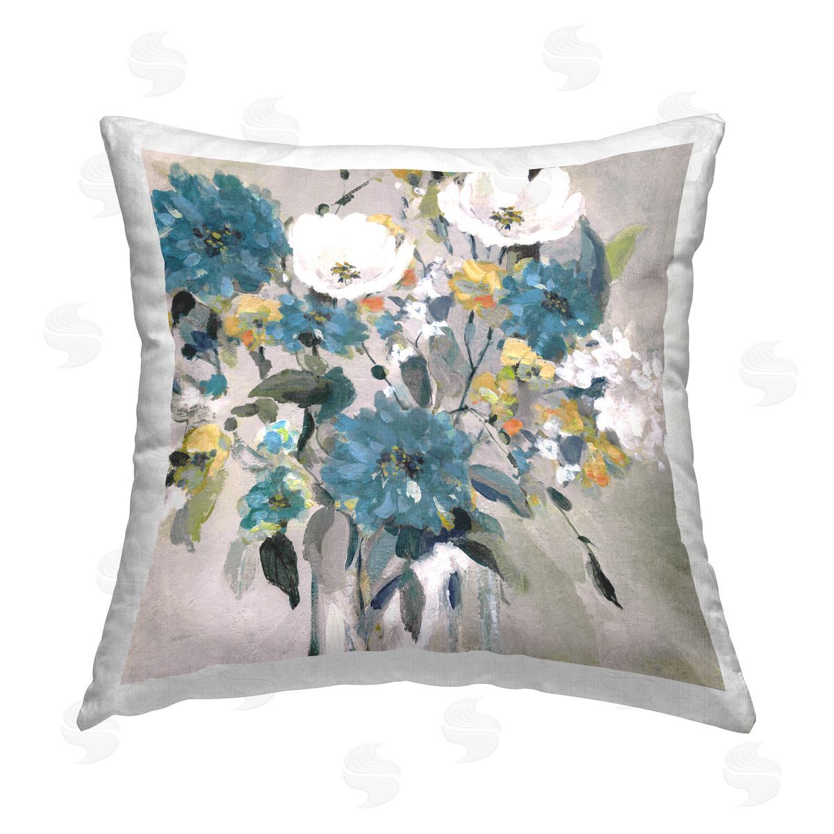 Blue & White Florals Decorative Printed Pillow, Home Decor by Carol Robinson