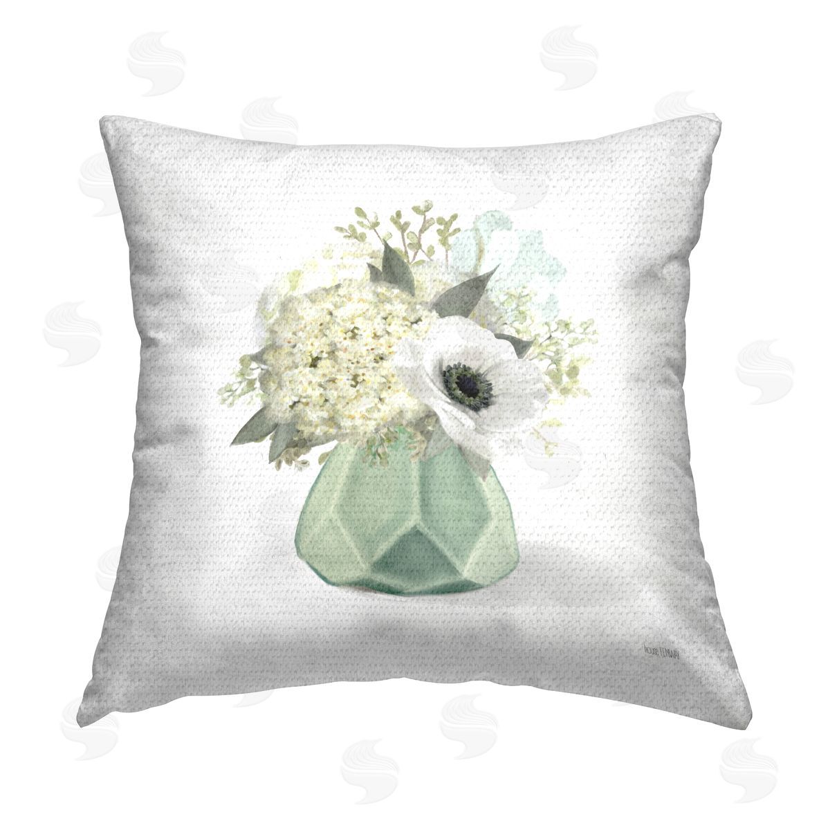 Green Flower Bouquet Outdoor Printed Pillow, Home Decor by House Fenway