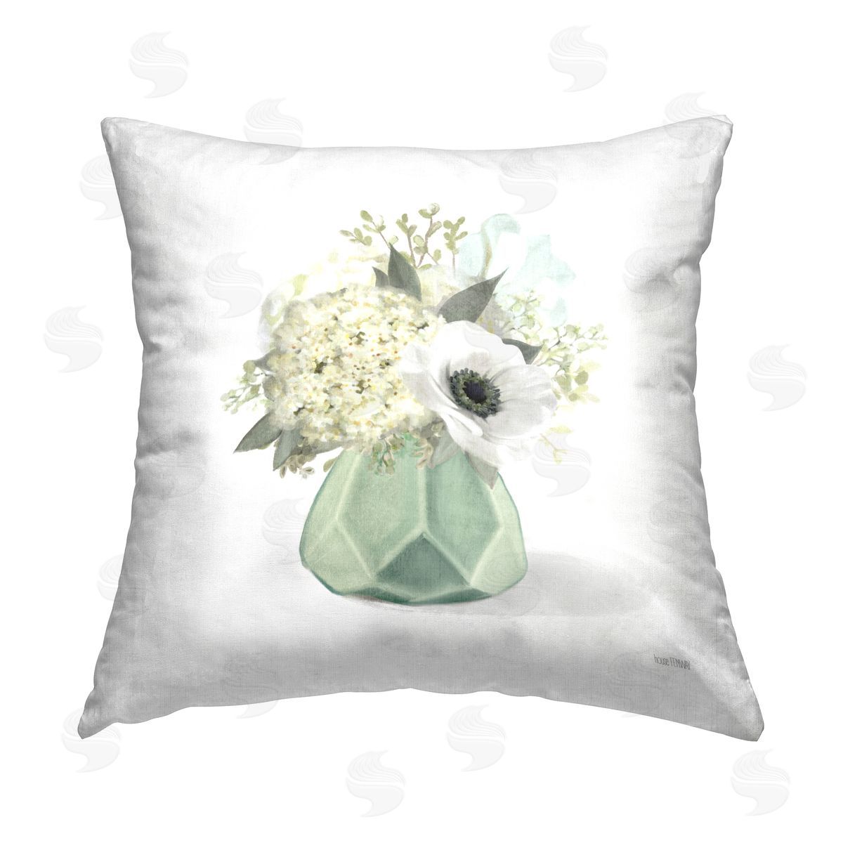 Green Flower Bouquet Decorative Printed Pillow, Home Decor by House Fenway