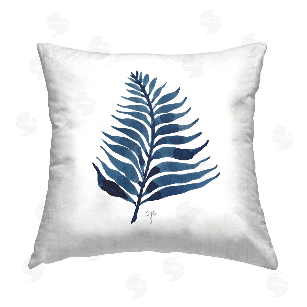 Minimal Blue Fern Leaf Decorative Printed Pillow, Home Decor by JG Studios