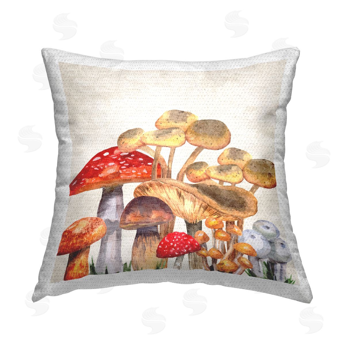 Mixed Woodland Mushrooms Outdoor Printed Pillow, Home Decor by Kim Allen
