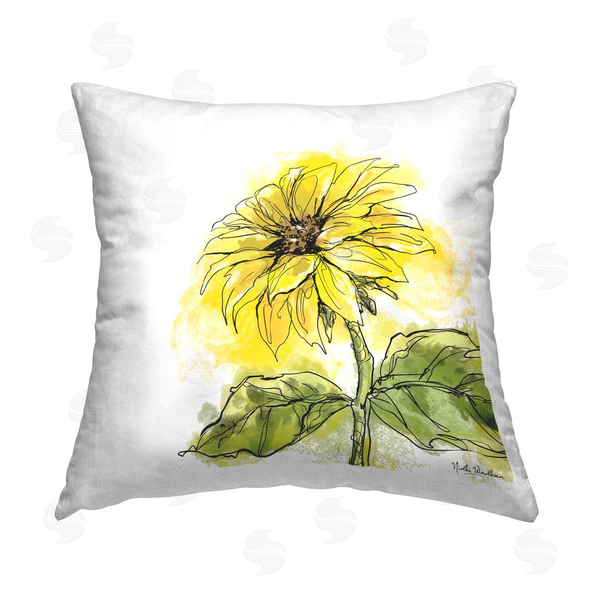 Modern Yellow Sunflower Decorative Printed Pillow, Home Decor by Nidhi Wadhwa