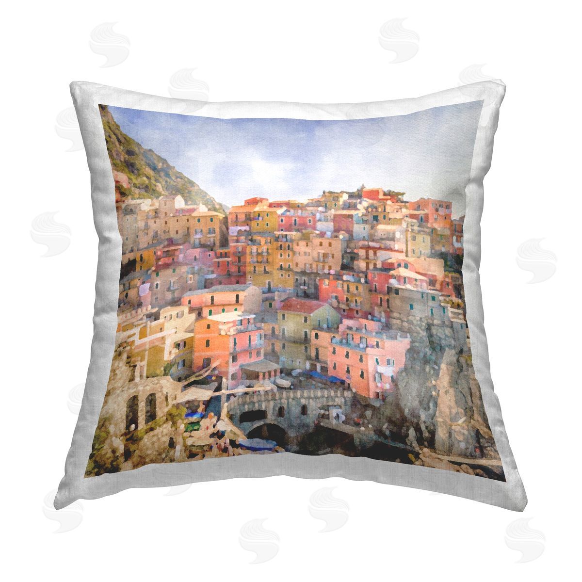 Cinque Terre Seaside City Decorative Printed Pillow, Home Decor by LSR Design Studio