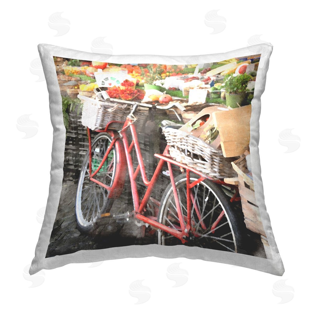 Bicycle at Farmer's Market Decorative Printed Pillow, Home Decor by LSR Design Studio