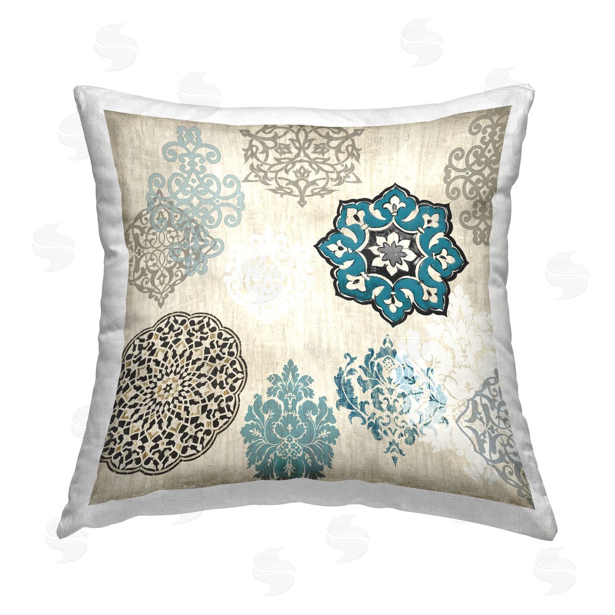 Blue Boho Fractals Decorative Printed Pillow, Home Decor by Ellie Roberts