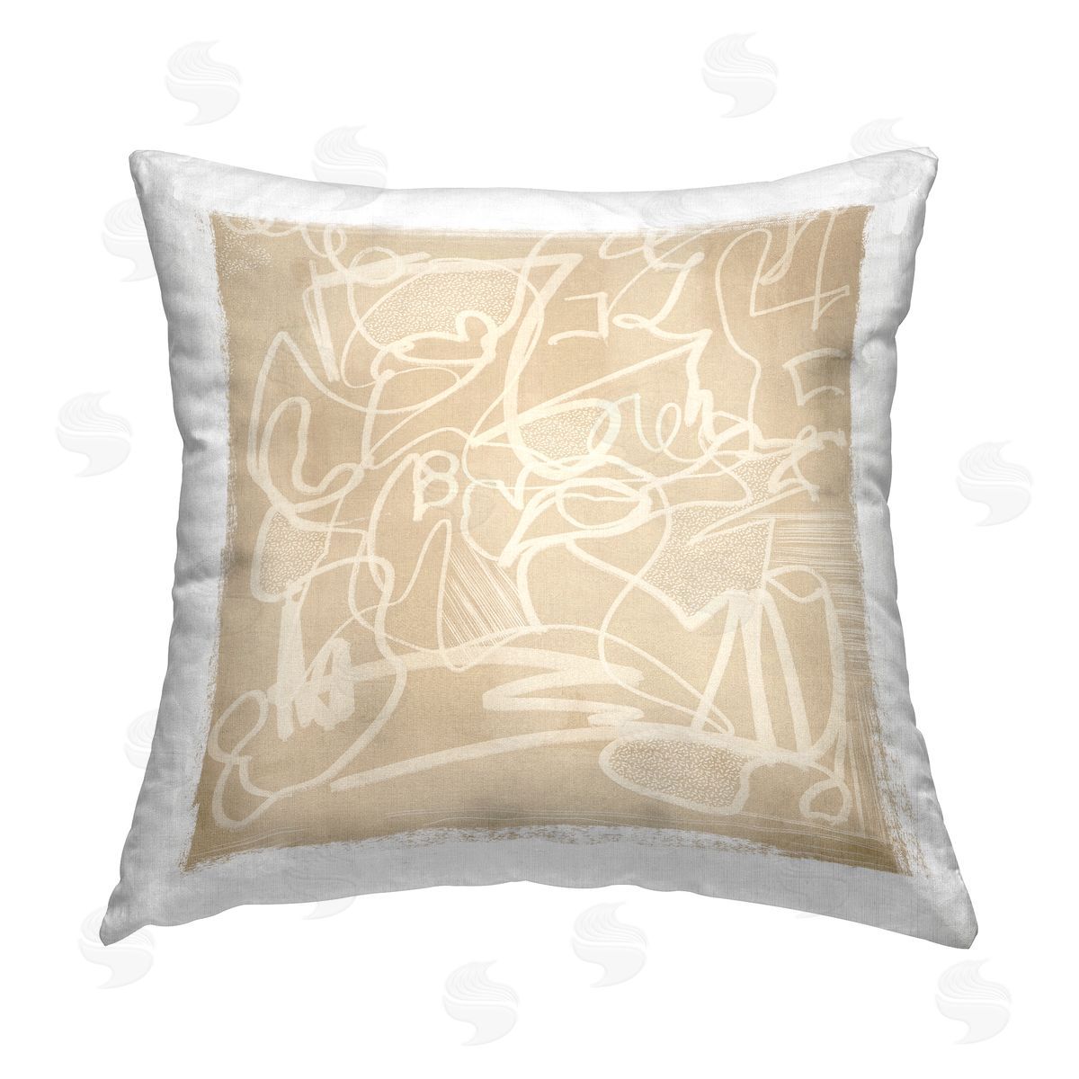 Beige Abstract Squiggles Decorative Printed Pillow, Home Decor by Leah Straatsma