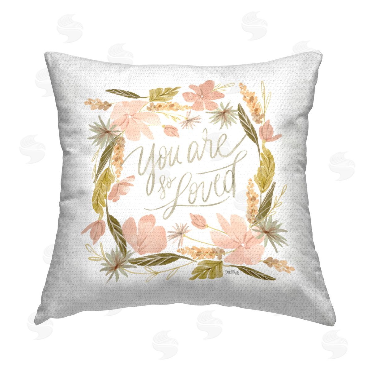 You Are Loved Flower Border Outdoor Printed Pillow, Home Decor by House Fenway