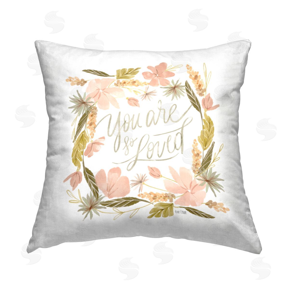You Are Loved Flower Border Decorative Printed Pillow, Home Decor by House Fenway