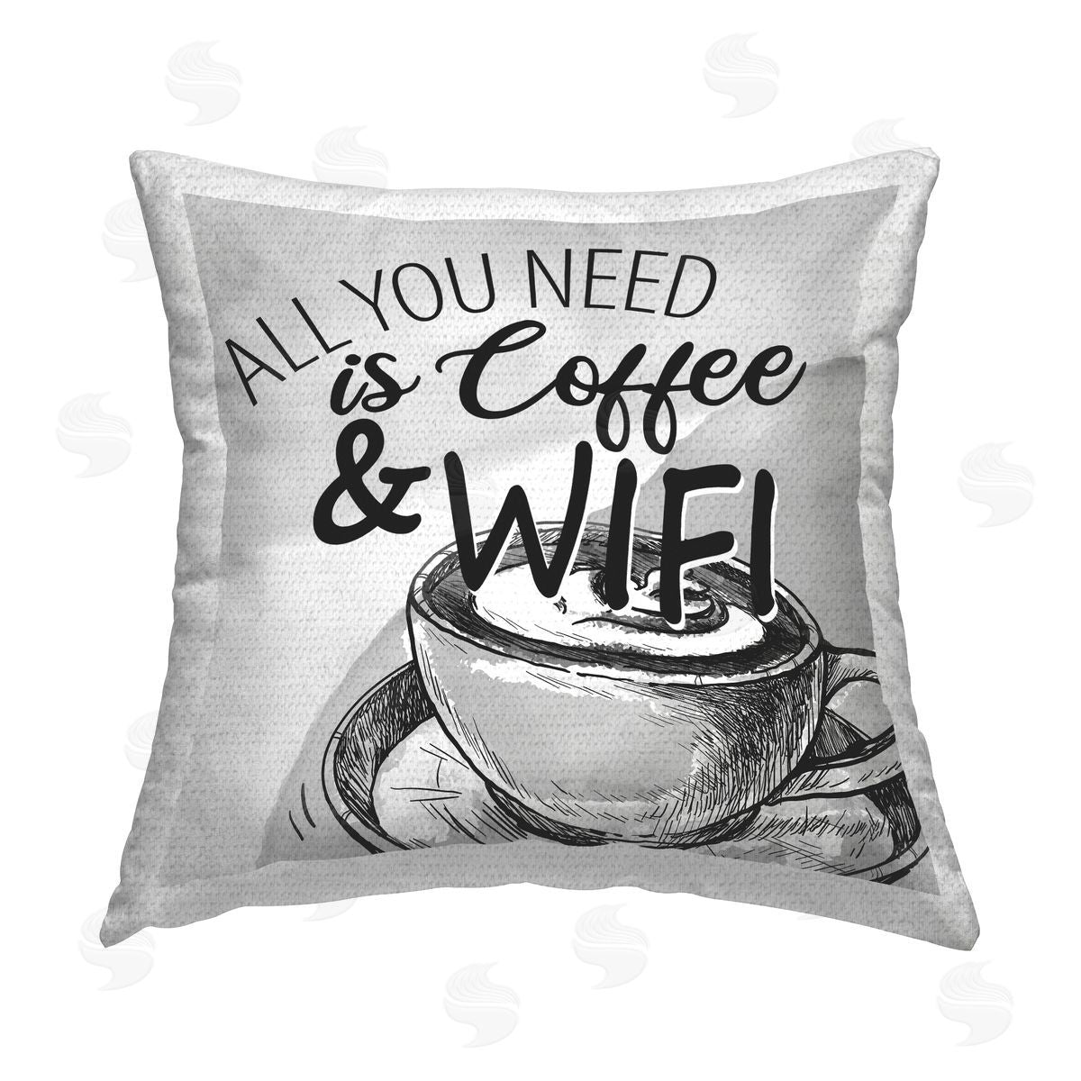 Coffee & Wifi Grey Phrase Outdoor Printed Pillow, Home Decor by Kim Allen