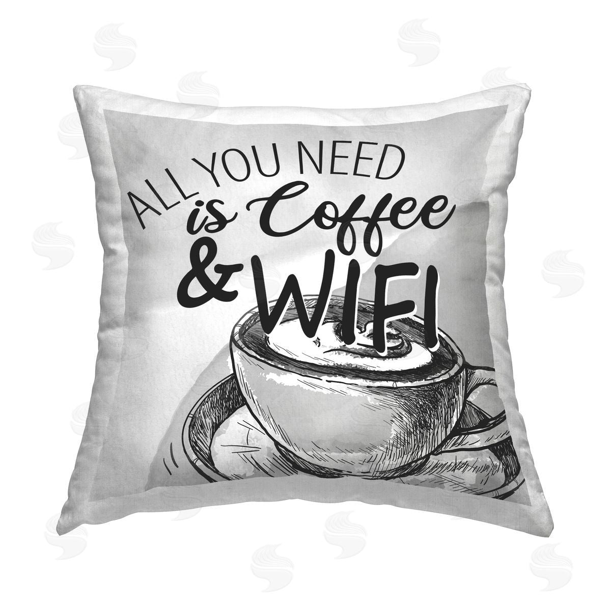 Coffee & Wifi Grey Phrase Decorative Printed Pillow, Home Decor by Kim Allen