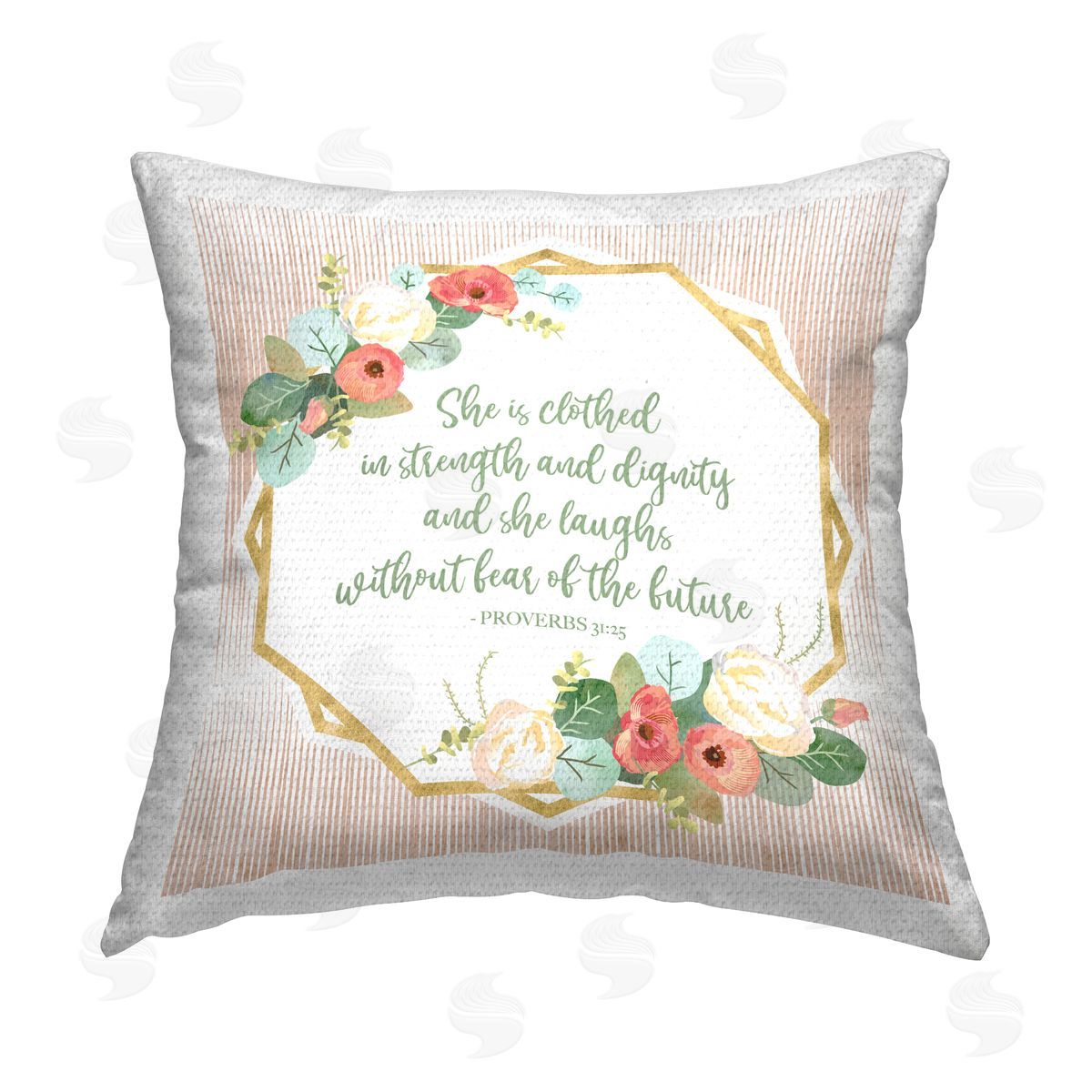 Proverbs 31:25 Floral Phrase Outdoor Printed Pillow, Home Decor by Sally Ball Sharp