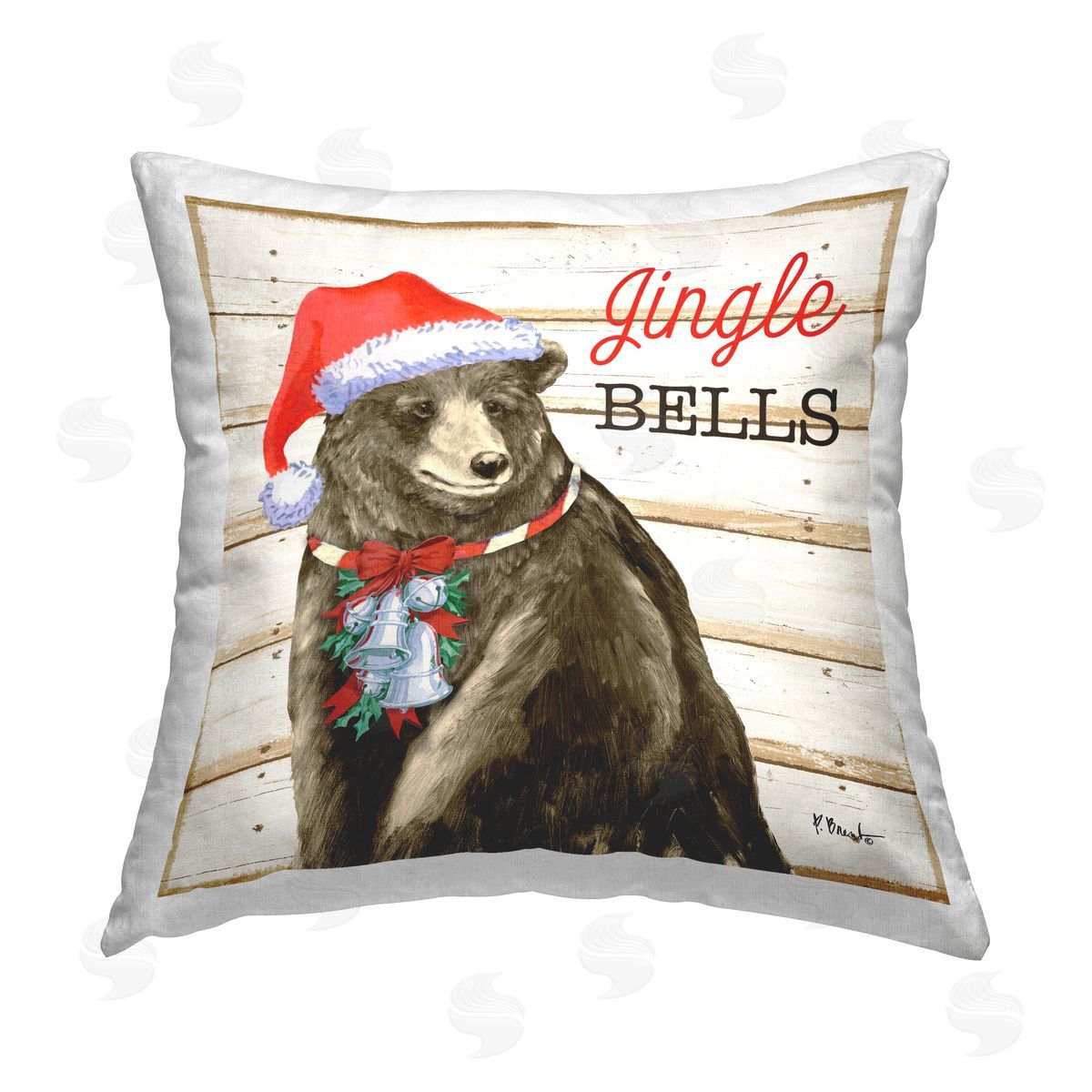 Jingle Bells Rustic Bear Decorative Printed Pillow, Home Decor by Paul Brent