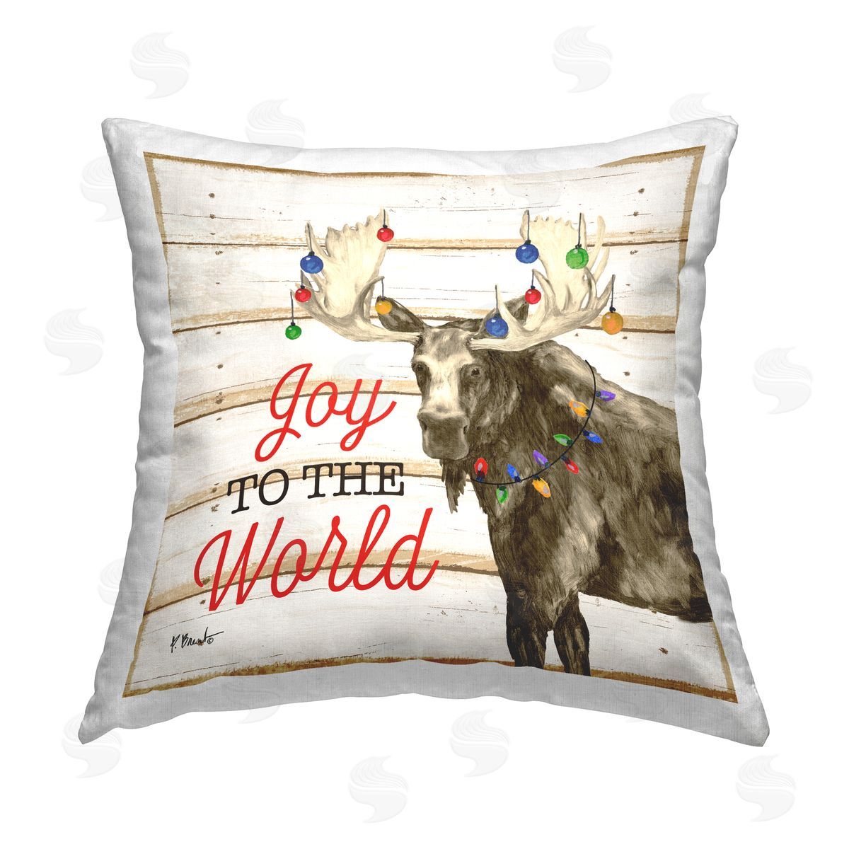 Joy To The World Moose Decorative Printed Pillow, Home Decor by Paul Brent