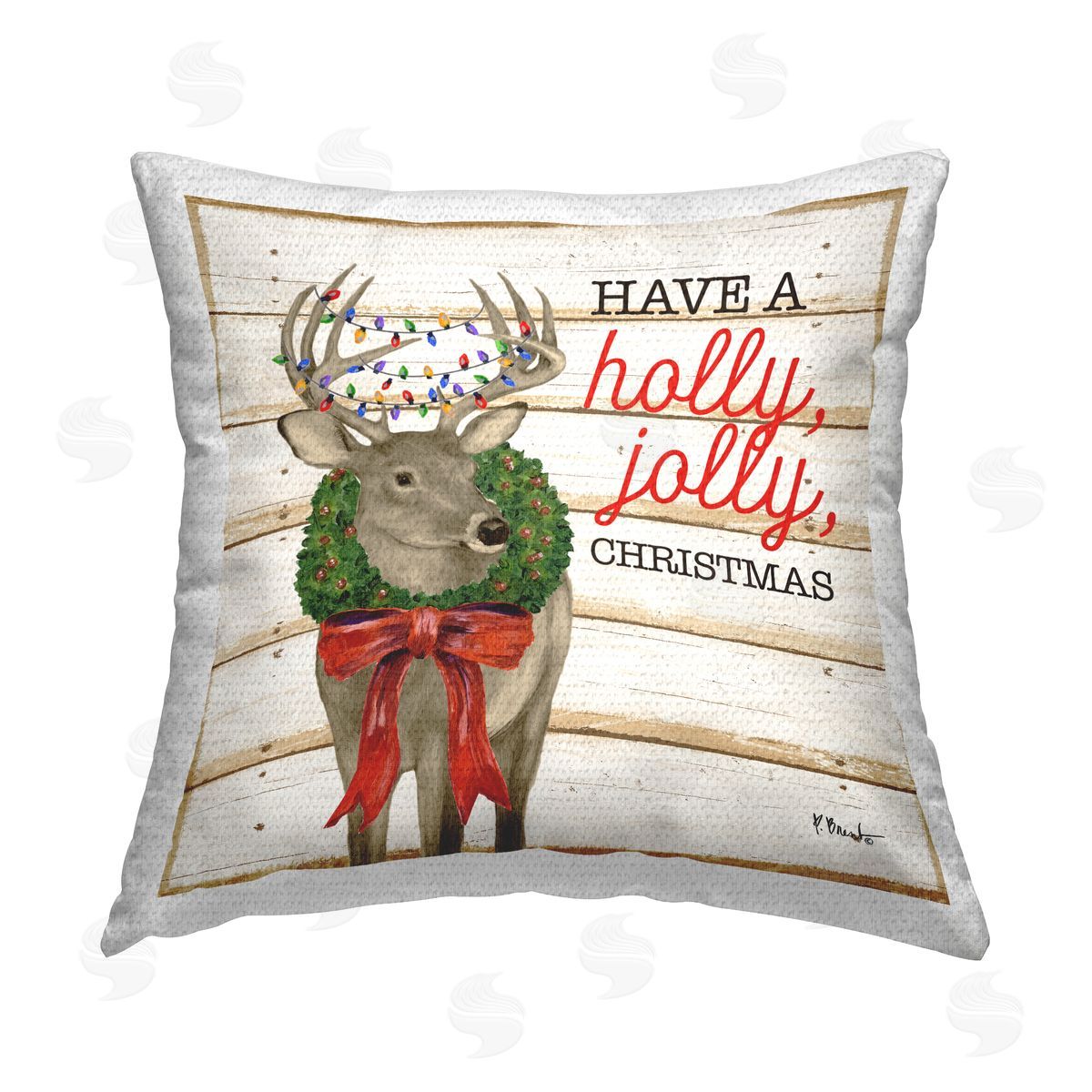 Holly Jolly Christmas Deer Outdoor Printed Pillow, Home Decor by Paul Brent