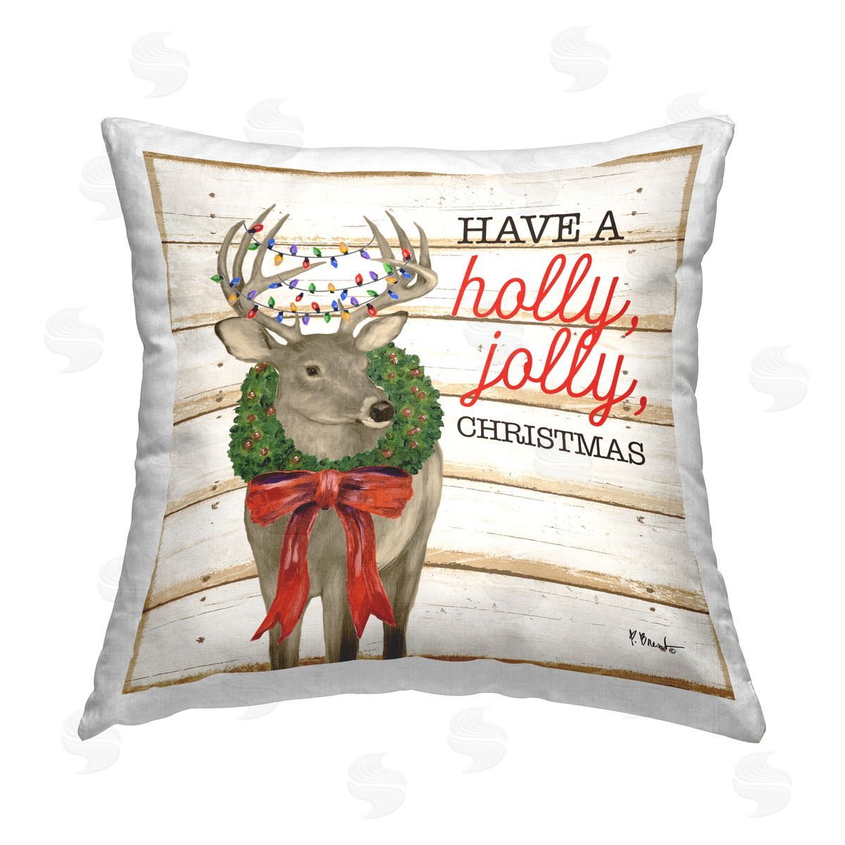 Holly Jolly Christmas Deer Decorative Printed Pillow, Home Decor by Paul Brent