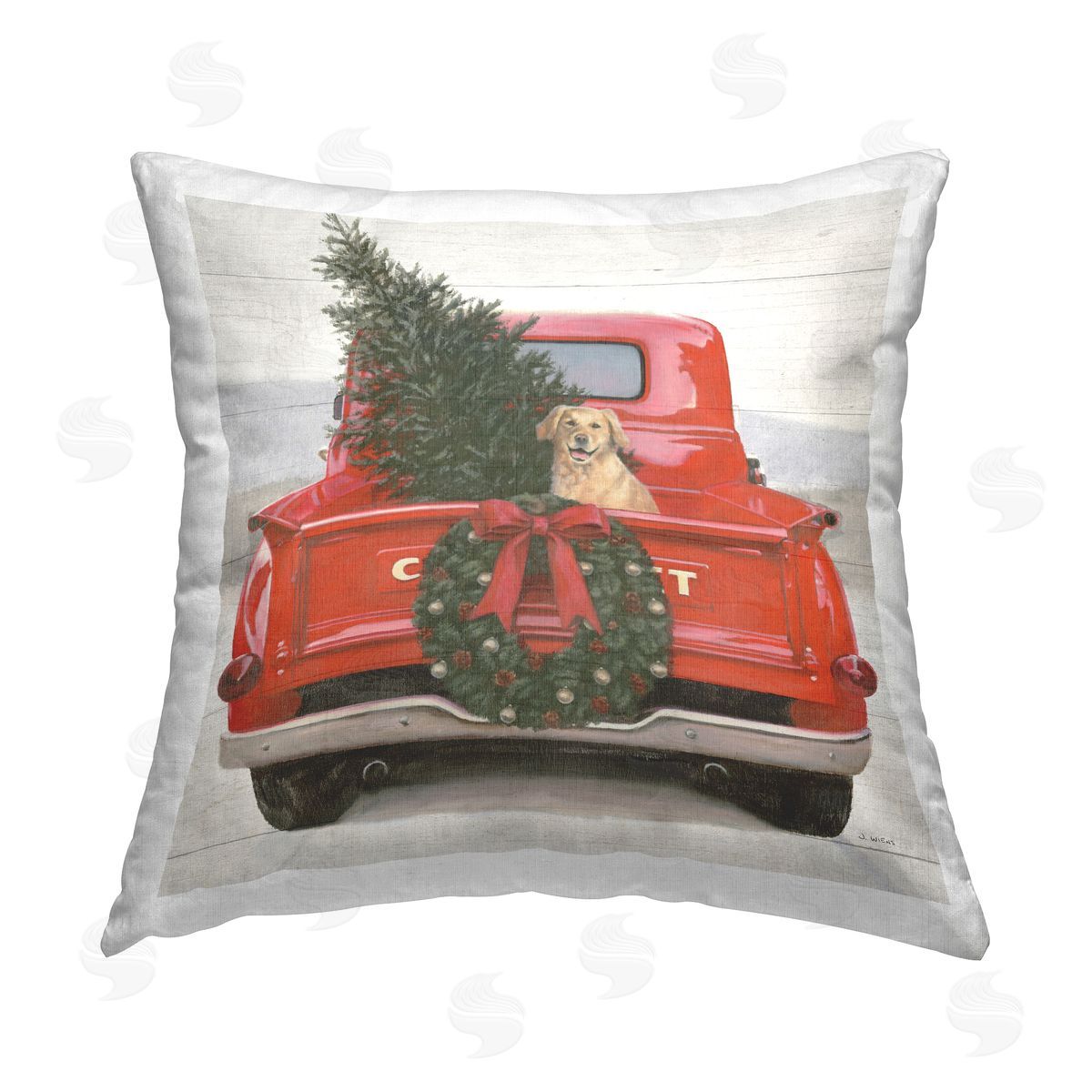 James Wiens Holiday Dog in Truck Printed Plush Polyester Throw Pillow