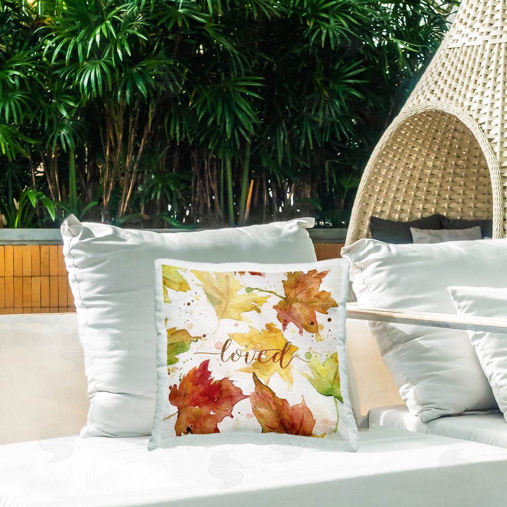 Carol Robinson Loved Modern Maple Leaves Outdoor Quick-Dry Polyester Printed Throw Pillow in Back Yard
