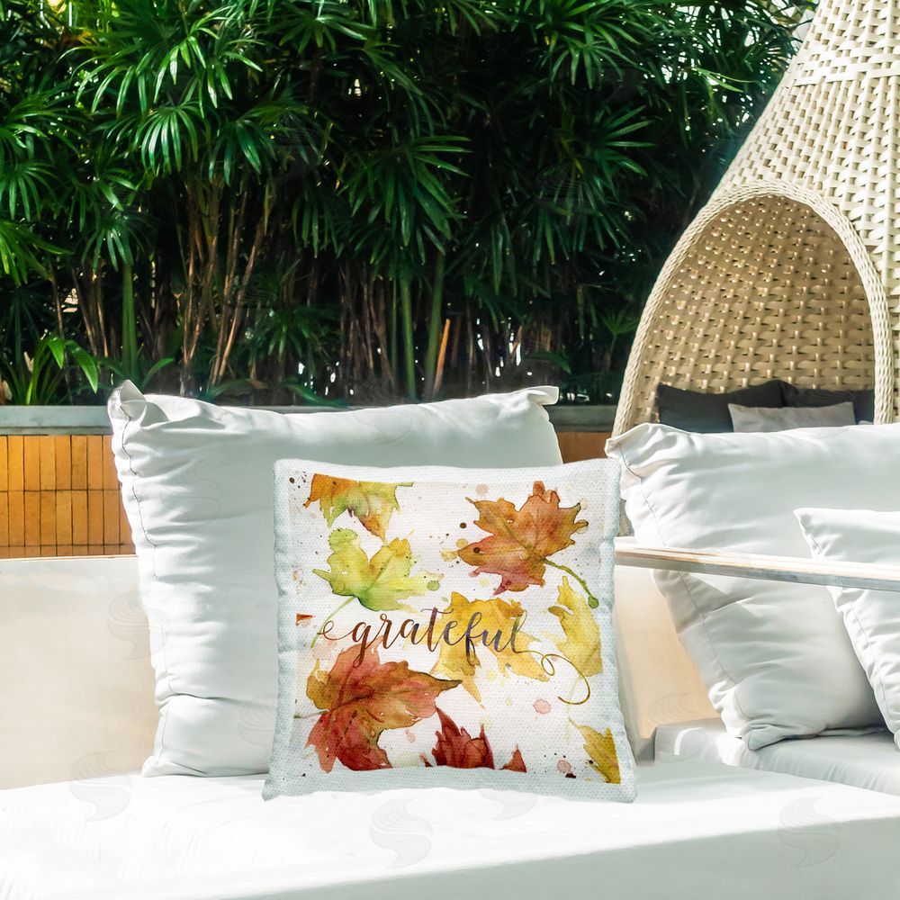 Carol Robinson Grateful Modern Leaves Outdoor Quick-Dry Polyester Printed Throw Pillow in Back Yard