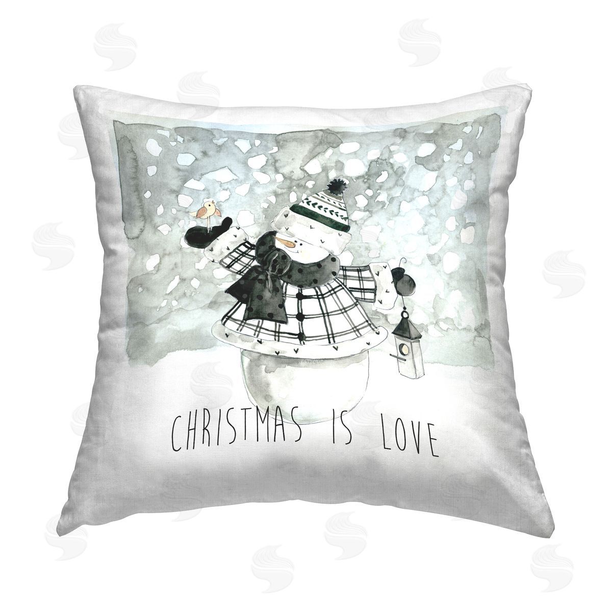 Carol Robinson Christmas is Love Snowman Printed Plush Polyester Throw Pillow