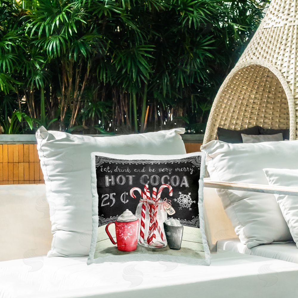 Carol Robinson Winter Peppermint & Cocoa Outdoor Quick-Dry Polyester Printed Throw Pillow in Back Yard